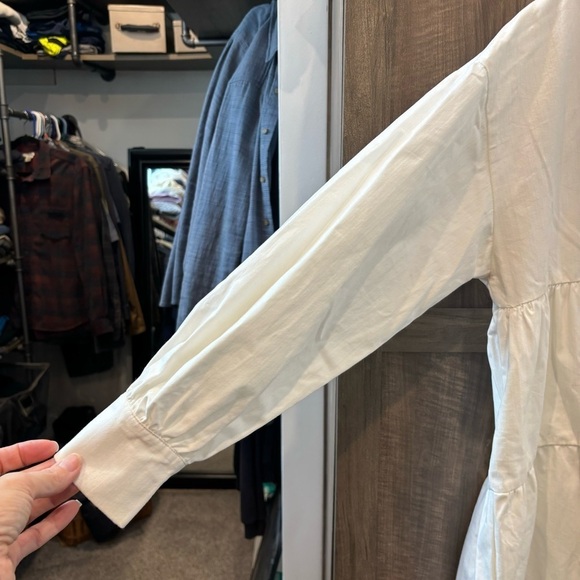 En Saison Medium Poplin Mini Dress Tiered White Long Sleeve - Picture 10 of 13